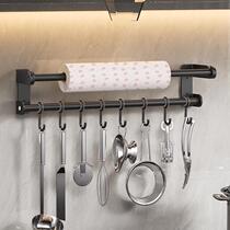 Kitchen hook rack without punching 304 stainless steel hanging rod hanging spoon kitchen utensils rack multi-functional paper towel storage rack