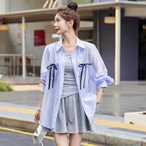 Korean niche suit for women 2024 summer new design Tencel sunscreen shirt petite shorts three-piece set