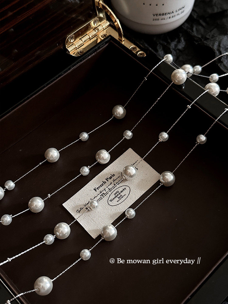 Multi-Layered Pearl Stacking Necklace for Women 2025 New Fashion Clavicle Chain Light Luxury High-End Elegant Dress Accessories