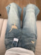 American ripped jeans for women's summer thin 2025 new large size fat mm high waist loose lazy wide-leg pants