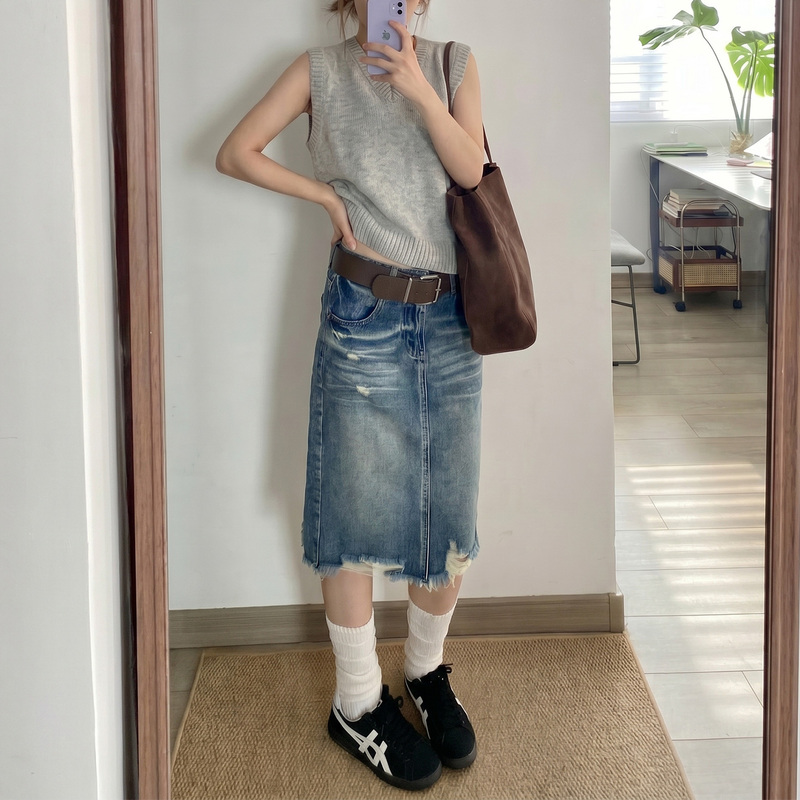 Denim Skirt 2026 New Style This Year's Popular Summer Thin High-Waisted Plus Size Irregular Frayed Midi Skirt Denim Skirt 2026 New Style This Year's Popular Summer Thin High-Waisted Plus Size Irregular Frayed Midi Skirt