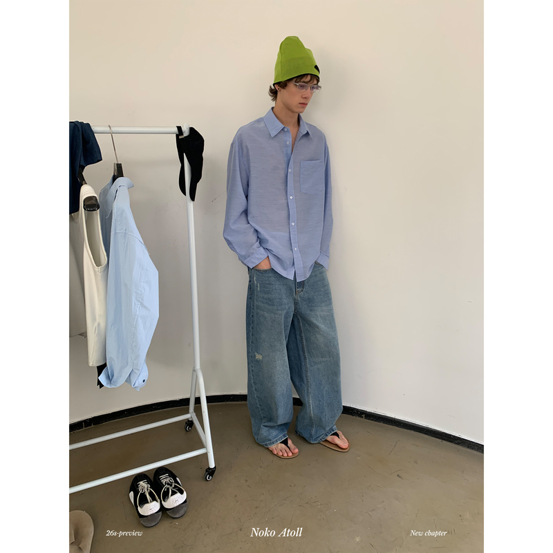 Noko｜13Oz Straight-Leg Jeans with a Refreshing Wash, Loose Fit, Suitable for Everyday Relaxed Casual Wear