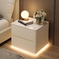 2024 New Bedside Table Bedroom Simple Modern Light Luxury High-Level Sense Smart Solid Wood Bedside Table Storage Cabinet with Lights