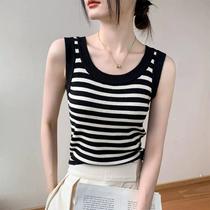 Camisole womens inner wear 2024 early spring new black and white striped slim vest sleeveless inner knitted bottoming shirt
