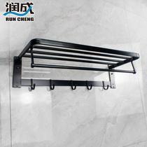 Bathroom towel rack black punch-free bathroom storage rack shower room aluminum alloy towel rack with hook