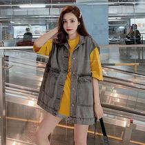 2020 Spring and Autumn Internet Celebrity Fashion New Workwear Jacket Women Korean Style Loose Outerwear Mid-Length Vest Denim Vest