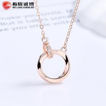 925 sterling silver Möbius ring necklace for women ins niche design summer light luxury rose gold clavicle chain accessories