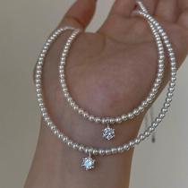 s925 sterling silver high carbon diamond round strong light Shijia baby pearl necklace female clavicle chain light luxury niche cold breeze