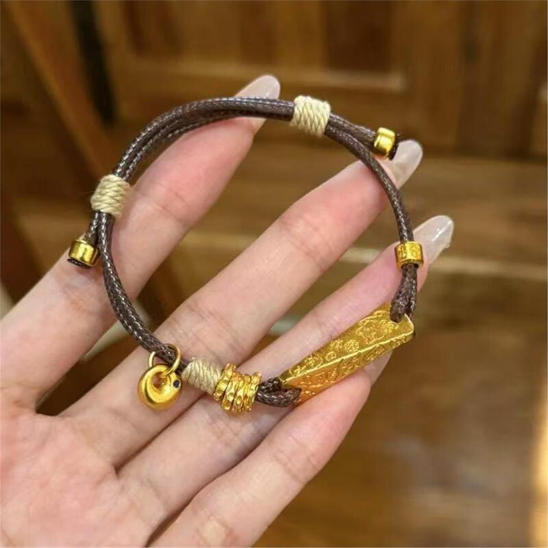 Ancient Chiseled Real Gold Wrapped Silver Auspicious Triangular Cone Bracelet for Women New Chinoiserie Niche Design Hand-Woven Bracelet