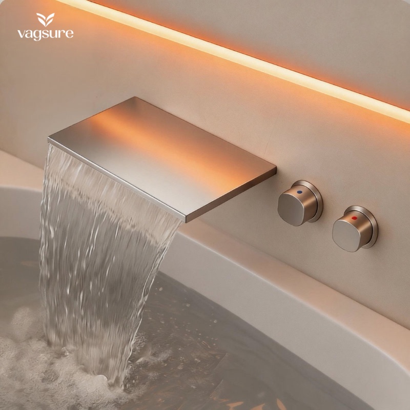 In-Wall Concealed Waterfall-Style High-Flow High-End Bathtub Faucet for Hot Springs, All-Copper Hot and Cold Water Faucet
