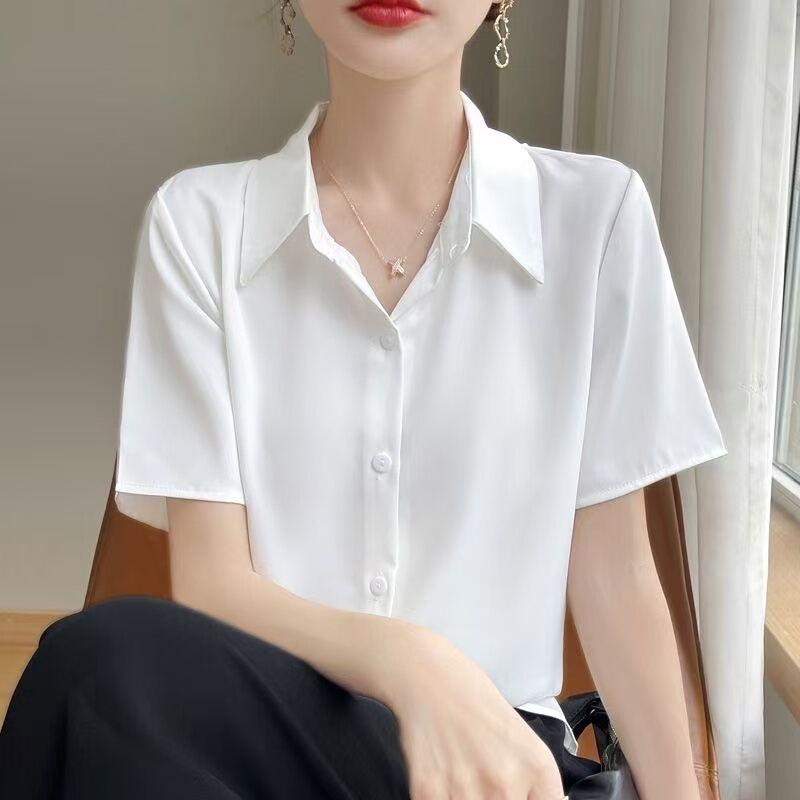 Silk Shirt, Elegant Women's New Style Shirt, Satin Silk, French Style, High-End, Sun Protection, High-End Anti-Wrinkle Top Silk Shirt, Elegant Women's New Style Shirt, Satin Silk, French Style, High-End, Sun Protection, High-End Anti-Wrinkle Top