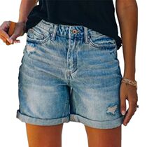 Vintage Broken Holes American-style Denim Shorts Women