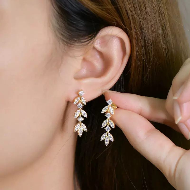 Серьги висячие Anziw люстровые Moissanite листовая подвеска реального качества