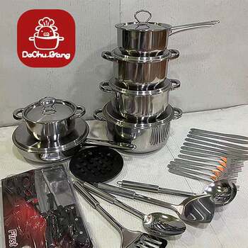Thickened double bottom stainless steel pot set 15pcs cooking pot combination 35pcs cookware pot