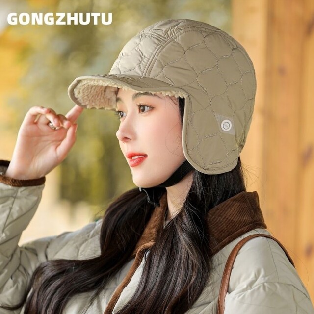 Double-sided lamb plush Lei Feng hat for women in winter thickened warm ear protection hat outdoor skiing and cycling flying hat