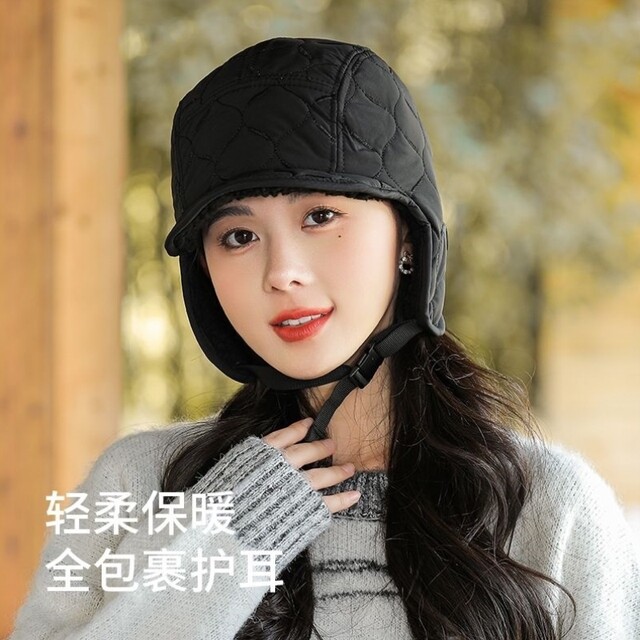 Double-sided lamb plush Lei Feng hat for women in winter thickened warm ear protection hat outdoor skiing and cycling flying hat