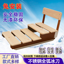 Ice sledge solid wood skate car outdoor sports old-fashioned ice sledge skate skate adult skate car with ice pick flat belt