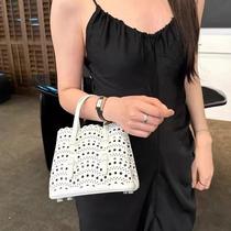 New high-end niche wave hollow carved cowhide vegetable basket genuine leather womens bag shoulder crossbody small bag tote bag