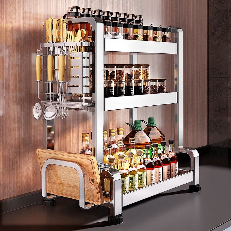 居美适不锈钢厨房调料置物架多功能家用台面调味品筷子刀架收纳架