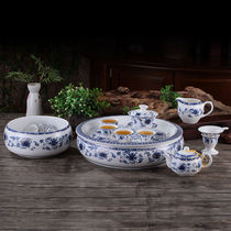 () Chaoshan Kung Fu tea set 10 inches 12 inches ceramic round water storage tea tray gold blue and white 12 inches