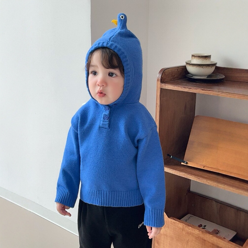 Children's Knitted Hooded Sweater for Boys and Girls, Cute Little Monster Design, Warm Long-Sleeve Versatile Outerwear for Autumn and Winter Children's Knitted Hooded Sweater for Boys and Girls, Cute Little Monster Design, Warm Long-Sleeve Versatile Outerwear for Autumn and Winter