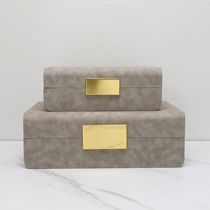 Modern simple leather metal storage box light luxury ornaments model room home living room office crafts ornaments