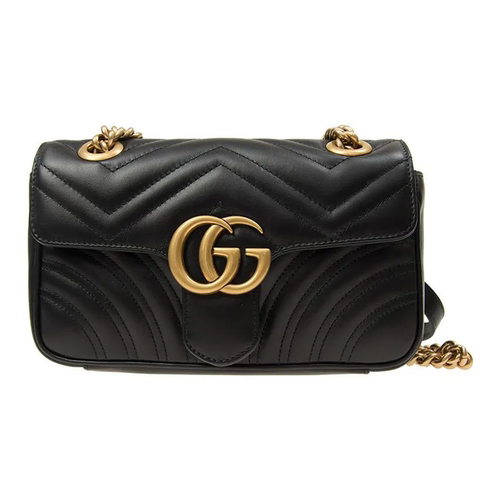 9.9/9.5新Gucci/古驰GG Marmont系列皮革黑色女款迷你单肩包