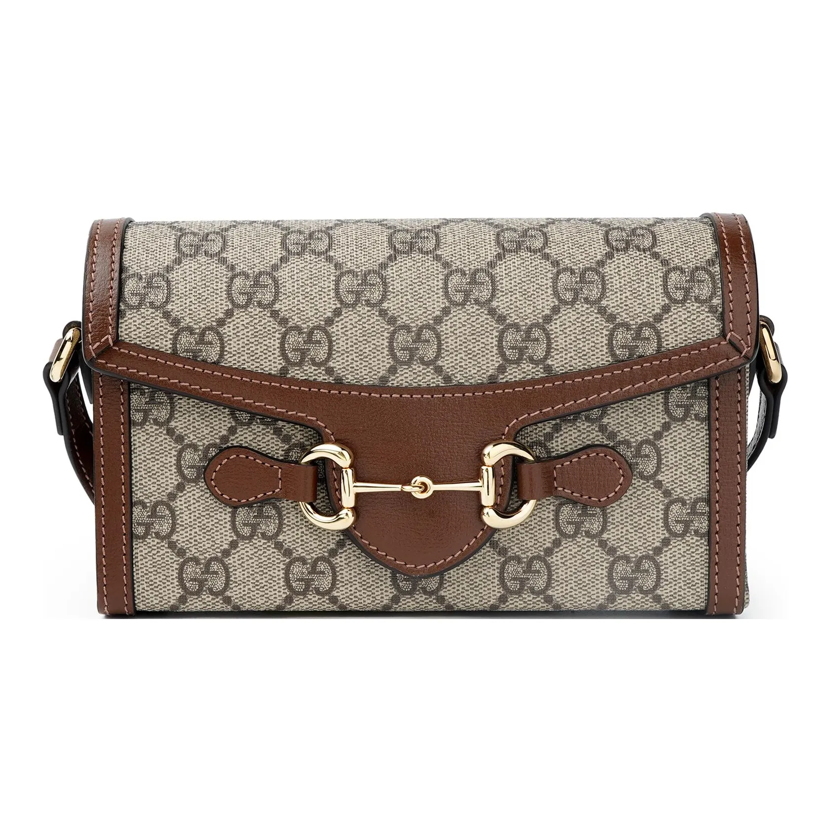 9.9新Gucci/古驰Horsebit1955帆布拼皮革乌木色迷你盒子包单肩包