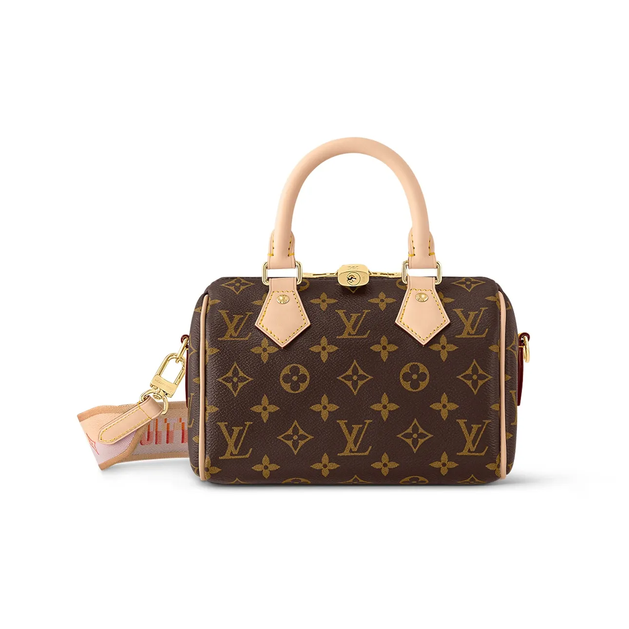 未使用LV/路易威登Speedy20帆布粉色拼橙色女款中号单肩包