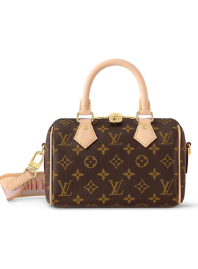 未使用LV/路易威登Speedy20帆布粉色拼橙色女款中号单肩包