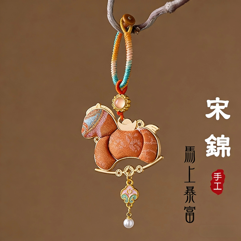 Hangzhou Lingyin New Song Brocade Little Horse 2026 Keychain Get Rich Quickly Bring in Wealth and Treasure Lucky Charm Creative New Year Pendant