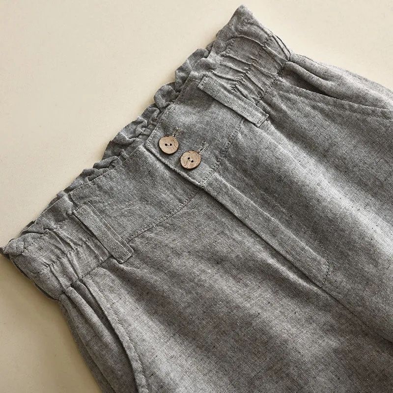 Linen Wide-Leg Pants for Women, High-Waisted, Drapey, Discount Clearance, Summer Cotton-Linen Women's Pants, Flared Waist, Straight-Leg Pants