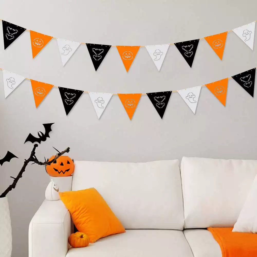 [Halloween Triangle Flag Ghost Bat Pumpkin Flag Ghost Festiv]