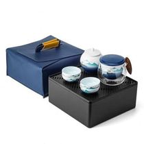 Cairen light luxury high-end ceramic quick cup one pot four cups travel tea set outdoor kung fu tea set tea tray bubble