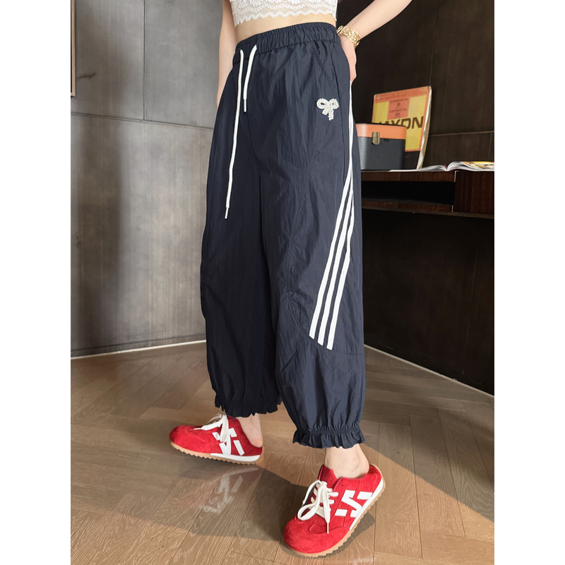 2026 Summer Sports Style Three-Stripe Quick-Drying Pants High-Waisted Drawstring Loose Slimming Quick-Drying Casual Pants Navy Blue 530 2026 Summer Sports Style Three-Stripe Quick-Drying Pants High-Waisted Drawstring Loose Slimming Quick-Drying Casual Pants Navy Blue 530