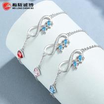 925 sterling silver 8-character love zircon bracelet for women personalized fashionable colorful heart-shaped zircon bracelet ins temperament jewelry