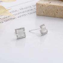 Yunchaoxuan S925 sterling silver Korean style square inlaid crystal stone exquisite design niche versatile earrings