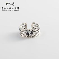 Xiaos European and American style 925 sterling silver ring for women Thai silver multi-layered twist braided ring personalized old retro ring