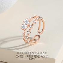 Double layer irregular love ring heart-shaped diamond Japanese and Korean style stacked star ring for women niche high-end jewelry for women