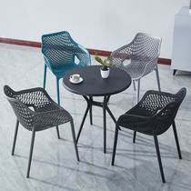 Nordic plastic backrest chair outdoor leisure chair hollow coffee chair simple armrest foldable thickened office chair