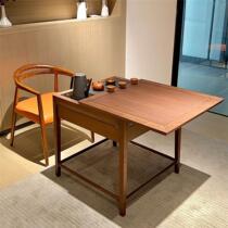 New Chinese style sliding balcony solid wood tea table and chair combination minimalist tea table with water boiler integrated small black walnut square table