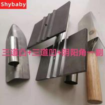 Tool for plastering three and two steps of stairs with anti-slip strips. The tread surface is protruding. Stair steps are painted with anti-slip grooves.