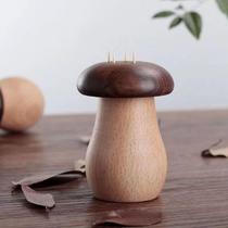 Internet celebrity creative solid wood household toothpick holder high-end black walnut mushroom toothpick box ins style high-looking Japanese style
