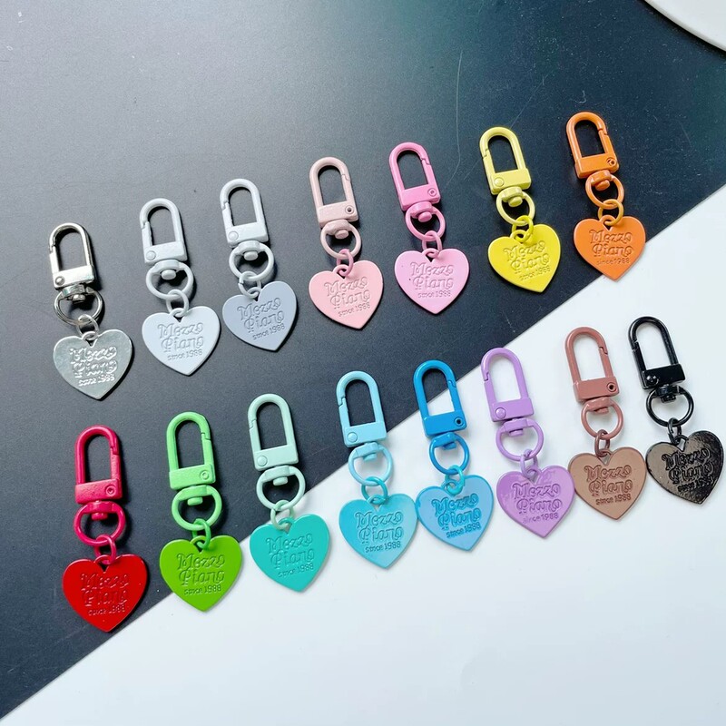Candy-Colored Heart-Shaped Metal Keychain Letter Pendant DIY Anti-Loss Accessory Enamel Heart-Shaped Cute Creative Design
