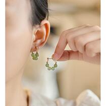 Qingrou natural Hetian jade green earrings niche design earrings style antique earrings