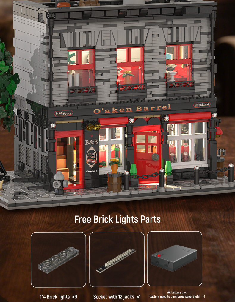 2368PCS MOC O'Aken Barrel Pub Bausteine Stadt Street View Idee Retro Taverne Modulare Modell Montage Puzzle Spielzeug Kinder geschenk – Detail 3