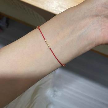 Ultra-thin red rope gold bracelet for women 14k gold plated adjustable minimalist style niche festive stacked hand and foot accessories