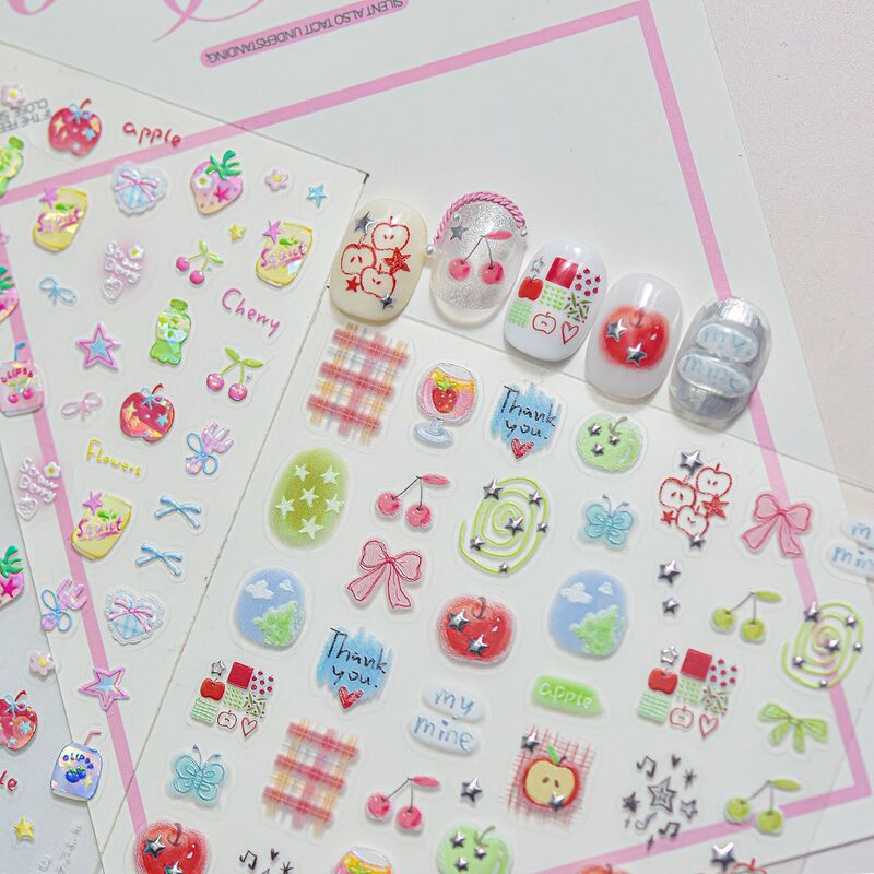 Hand-Painted Style Colorful Fruit Apple Watermelon Soda 5D Nail Stickers Tomoni Internet-Famous Nail and Planner Decoration Stickers