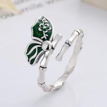 Yunchaoxuan S925 sterling silver retro glue distressed butterfly resident bamboo ring holder creative forest open ring