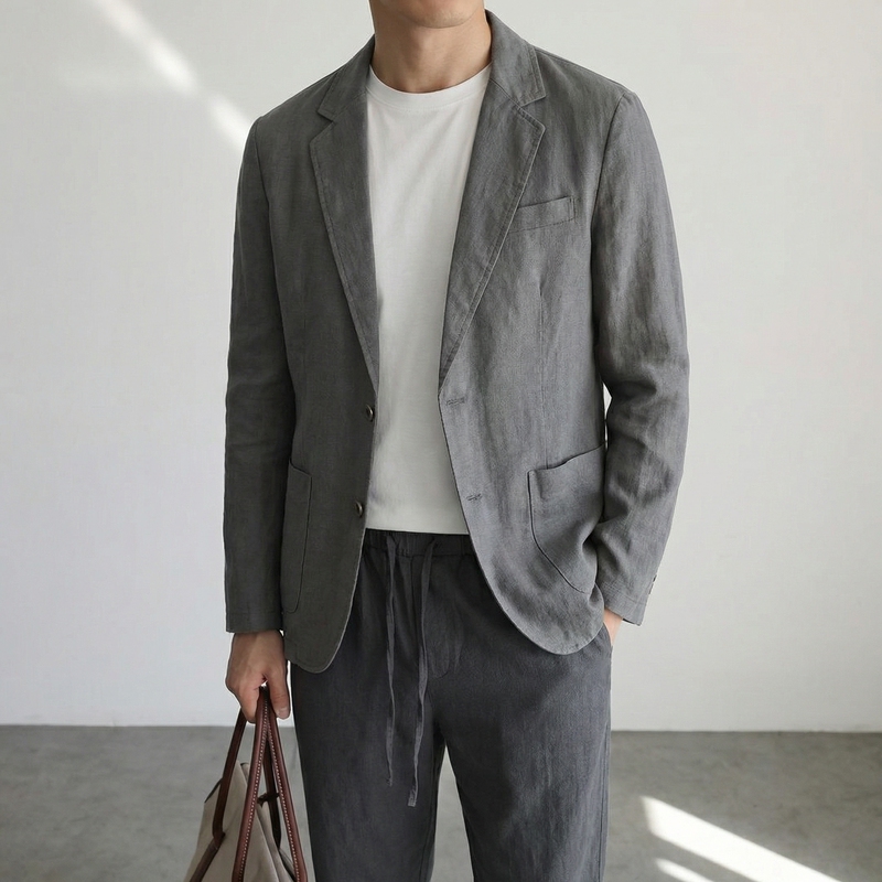 2026 Spring Casual Ramie Thin Suit Men's Business Single-Breasted Suit Collar Loose Breathable Suit Jacket